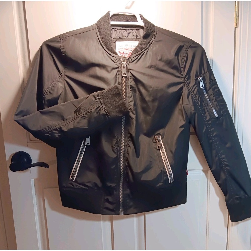Levi's Bomber Jacket Juniors Small Black Full Zip Long Sleeve Pockets Casual